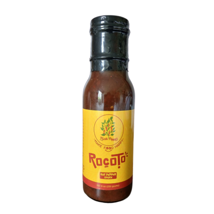 bottle of rocoto hot pepper sauce