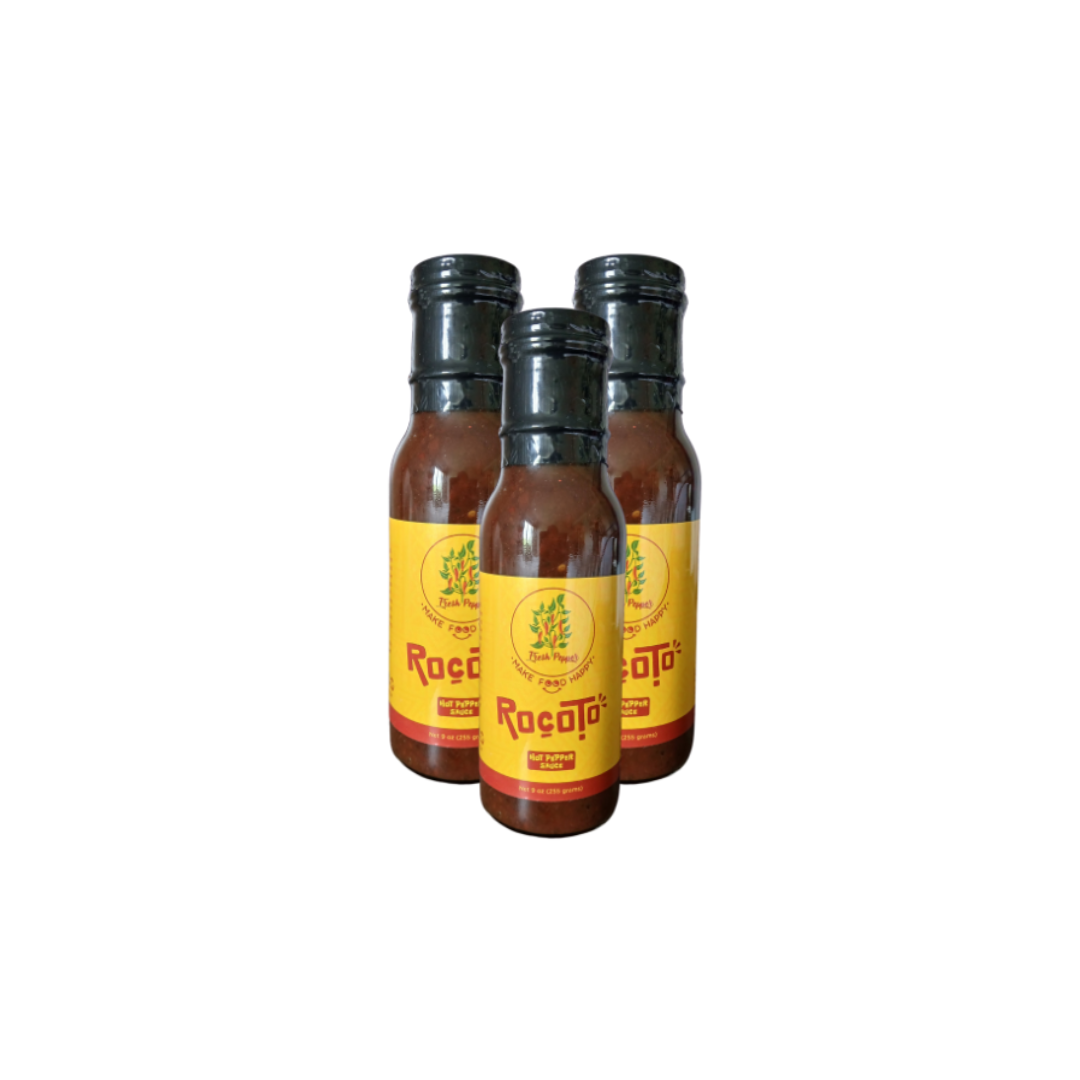 3 Bottles of Rocoto Hot Pepper Sauce 9wt oz